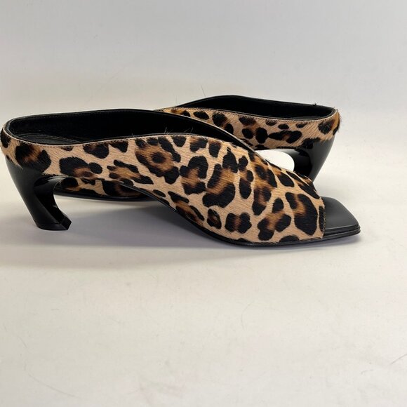 Alexander McQueen Leopard Calf Hair Mules Size 38 Open Square Toe Slip-On - Picture 16 of 16